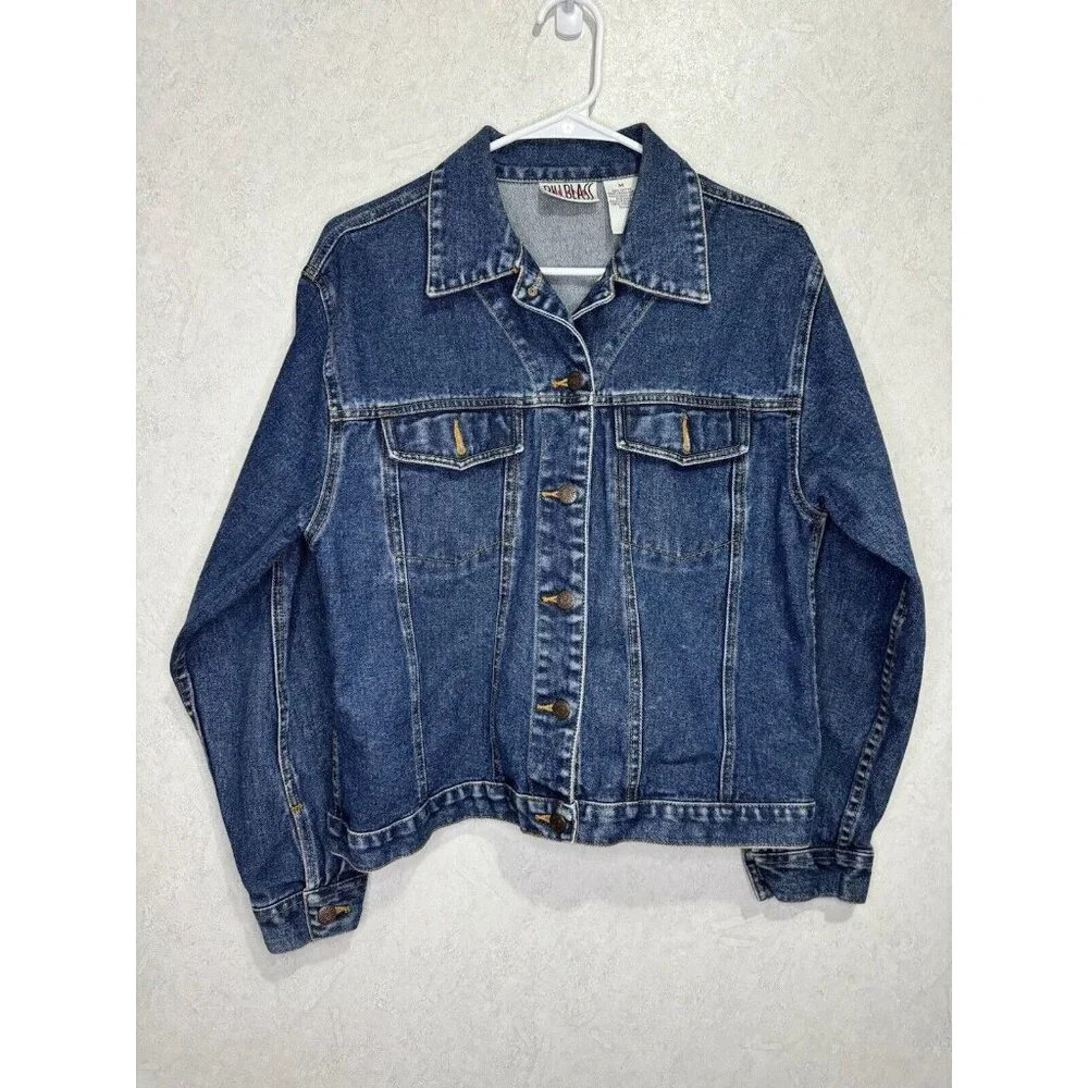 BILL BLASS Womens Trucker Denim Jean Moto Jacket Cotton Blue Dark Wash MEDIUM